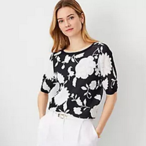 ANN TAYLOR NWT Floral Jacquard Sweater - Picture 1 of 3